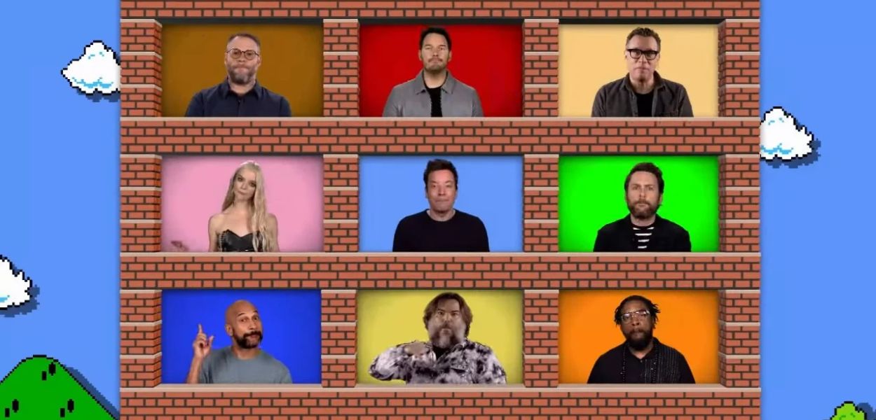 Miyamoto e i doppiatori de Super Mario Bros. - Il film cantano le musiche dei giochi