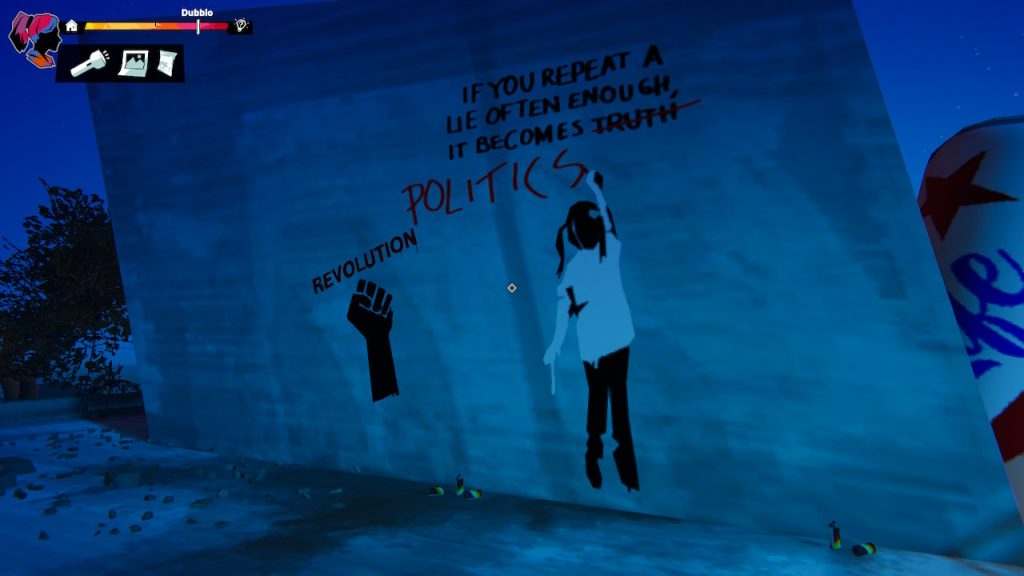 graffito che dice: se ripeti una bugia abbastanza spesso diventa politica