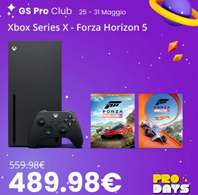 Xbox Series X e forza Horizon 5 a 489,98€ in occasione delle offerte di GS Pro Days