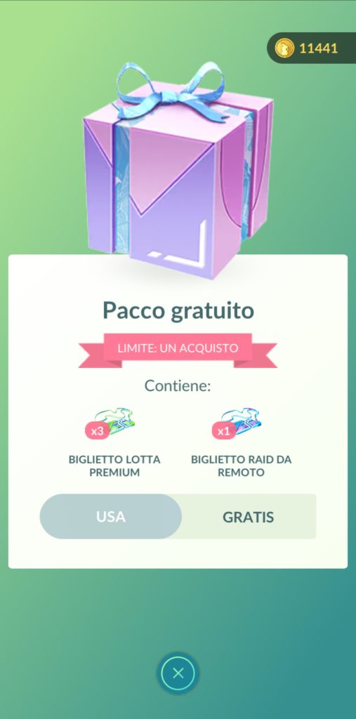 pacco gratuito Pokémon GO
