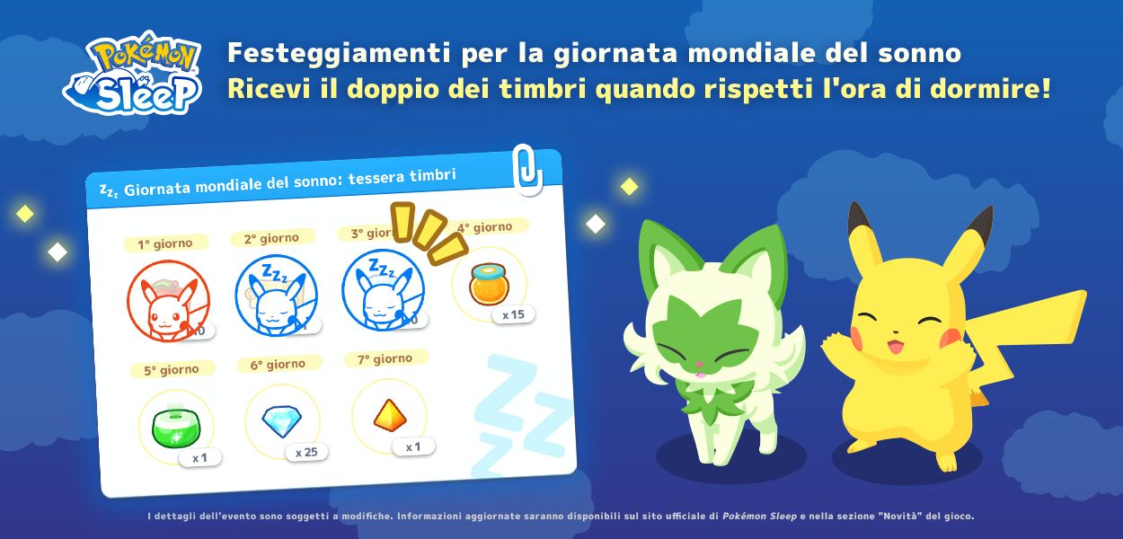 Pokémon Sleep: timbri raddoppiati per la giornata mondiale del sonno