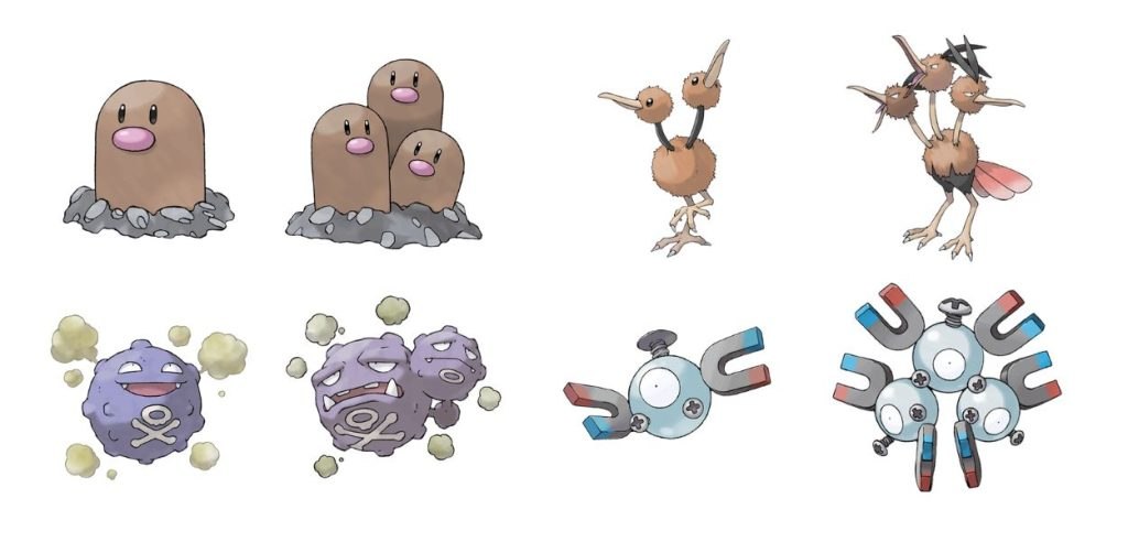 Diglett Dugtrio Doduo Dodrio Koffing Weezing Magnemite Magneton