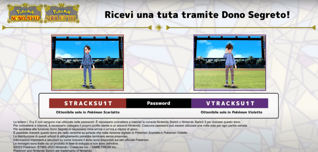 pokémon scarlatto e violetto tute dono segreto