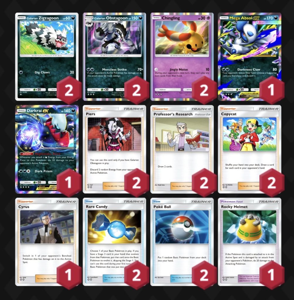 Mazzo Obstagoon, MegaAbsol-ex e Darkrai-ex.