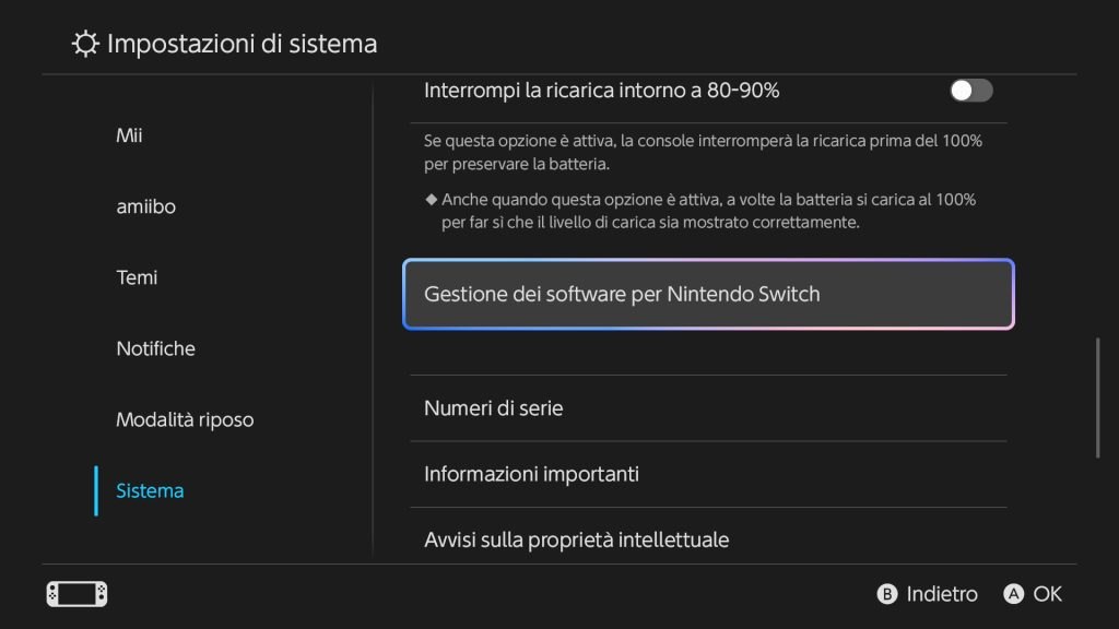 Gestione dei software per Nintendo Switch 