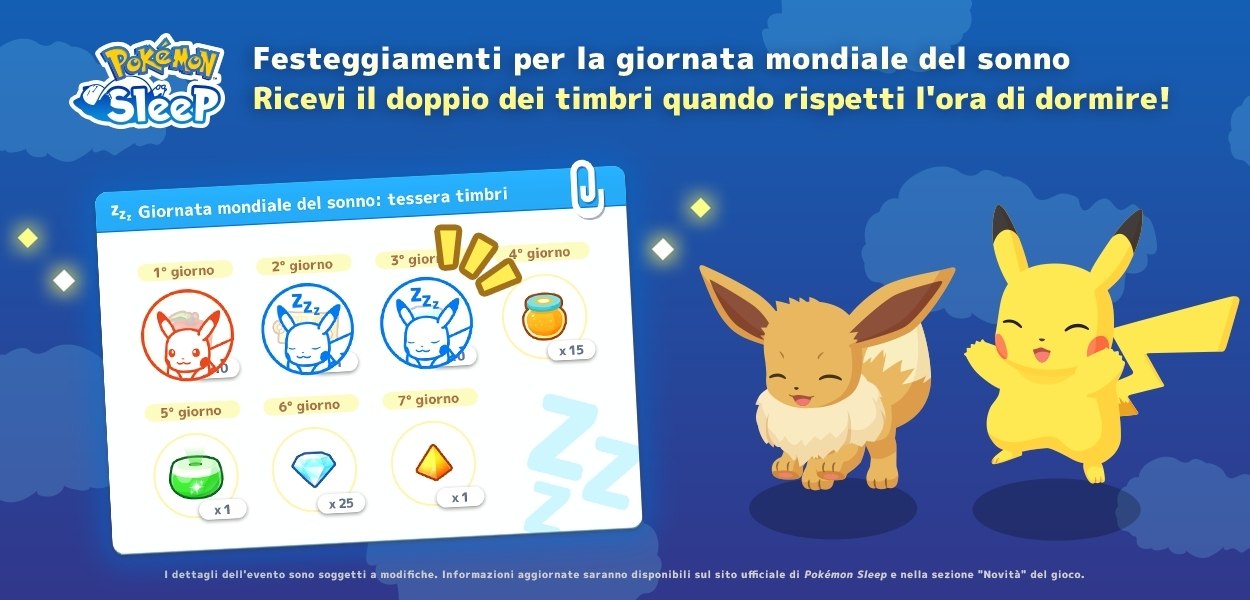 Pokémon Sleep celebra la giornata mondiale del Sonno con timbri raddoppiati