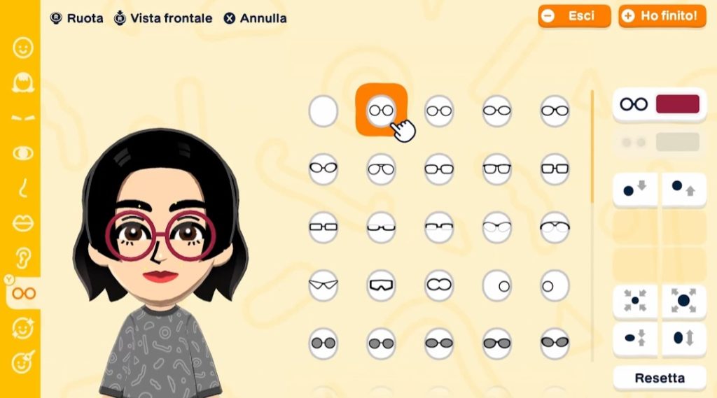 Schermata personalizzazione Mii