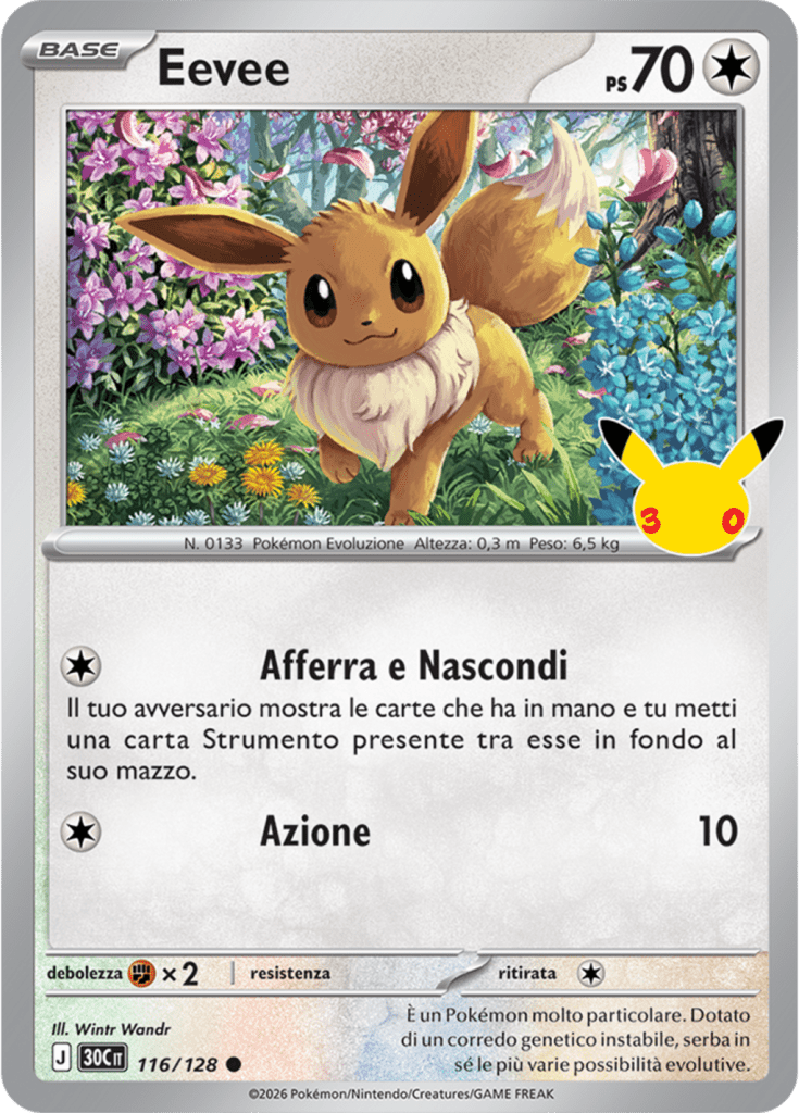 Carta Eevee dell'espansione 30° Anniversario del GCC Pokémon