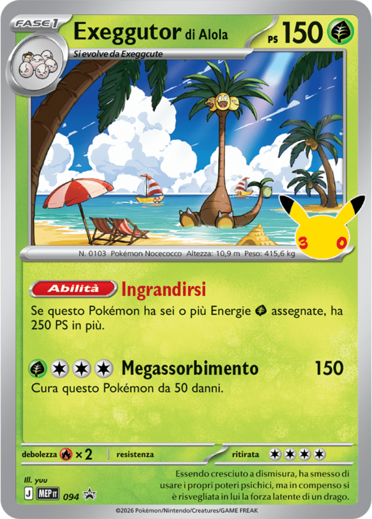 Carta Exeggutor di Alola dell'espansione 30° Anniversario del GCC Pokémon