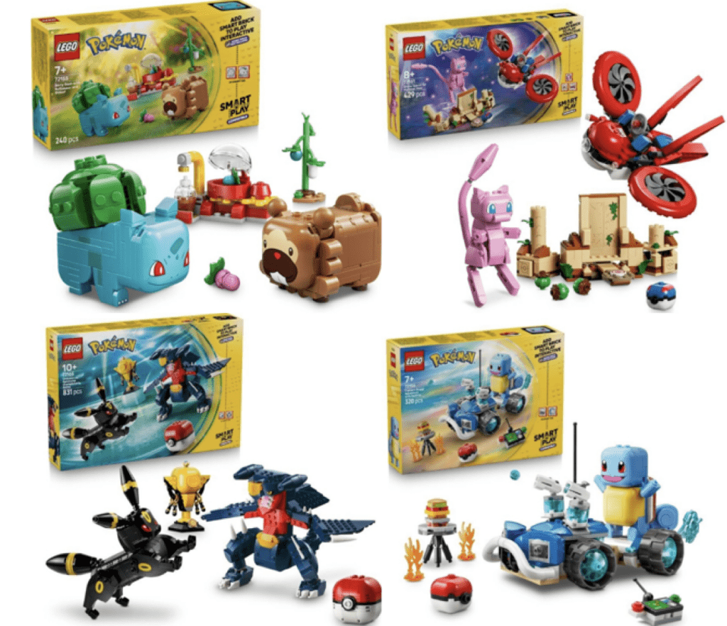 Leak confezioni LEGO Pokémon 2026 di Bulbasaur e Bidoof, Mew, Umbreon e Garchomp, Squirtle