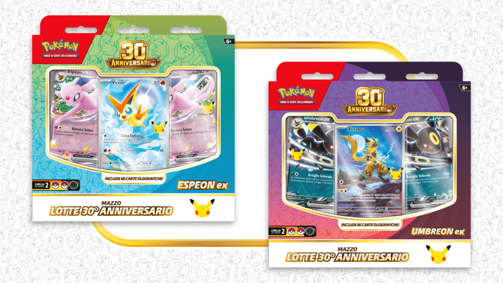 Mazzo Lotte Espeon-ex e Mazzo Lotte Umbreon-ex dell'espansione 30° Anniversario del GCC Pokémon