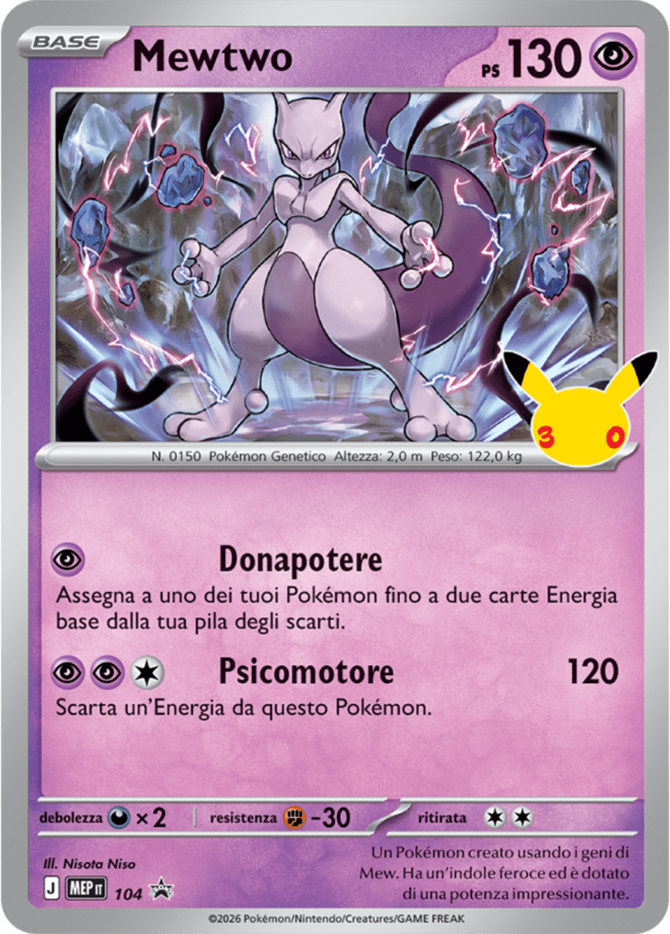 Carta Mewtwo dell'espansione 30° Anniversario del GCC Pokémon