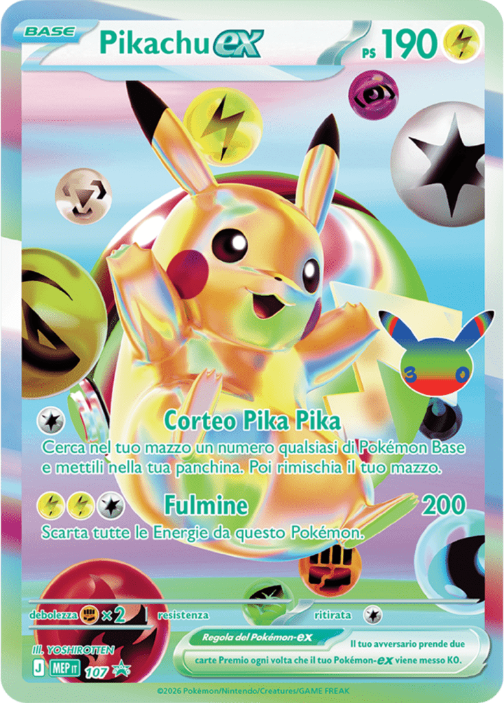 Carta Pikachu-ex dell'espansione 30° Anniversario del GCC Pokémon