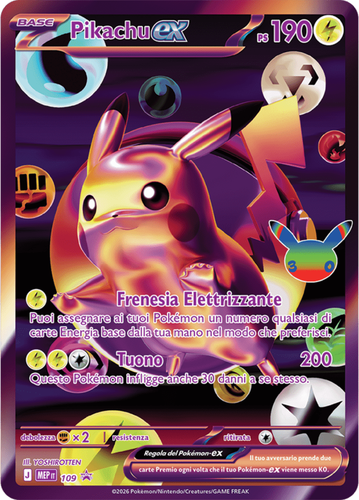 Carta Pikachu-ex dell'espansione 30° Anniversario del GCC Pokémon