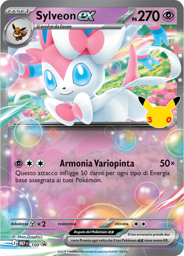 Carta Sylveon-ex dell'espansione 30° Anniversario del GCC Pokémon