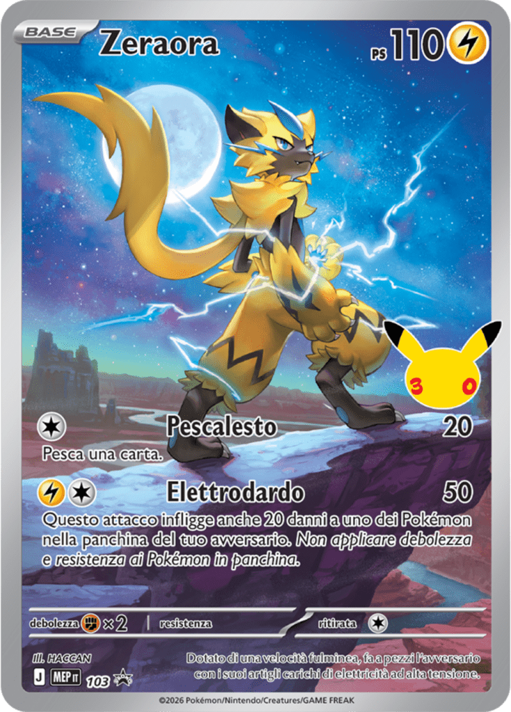 Carta Zeraora dell'espansione 30° Anniversario del GCC Pokémon