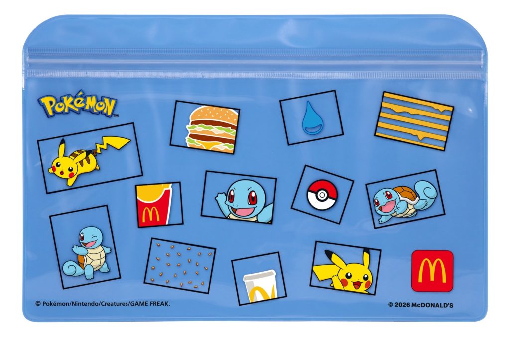 Astuccio con chiusura a zip, con Pikachu e Squirtle, McDonald's Giappone 2026