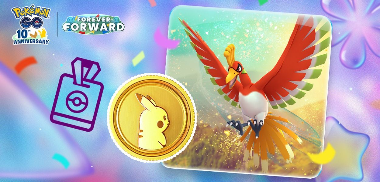 Pokémon GO: Ho-Oh e Gimmighoul con moneta del 10° anniversario protagonisti del biglietto GO di luglio