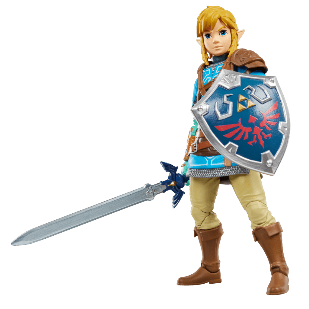 Action figure di Link in piedi con la Spada Suprema e lo Scudo Hylia, collezione Hasbro x Nintendo "Heroes of Hyrule"