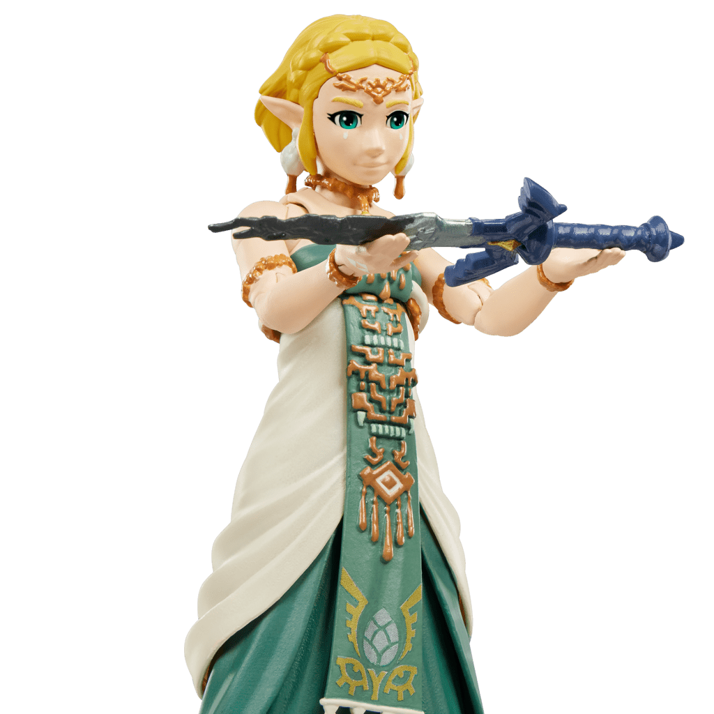 Action figure di Zelda in posa con la Spada Suprema corrosa dal Miasma, collezione Hasbro x Nintendo "Heroes of Hyrule"