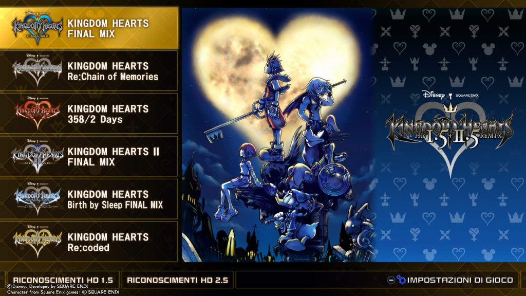 Menù di Kingdom Hearts HD 1.5 + 2.5 Remix